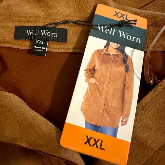 New Well Worn Women's Soft Faux Suede Shirt Jacket Size XXL Brown Longline Boho - Picture 3 of 13